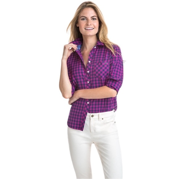 Vineyard Vines Tops - VINEYARD VINES with Cashmere Pink Blue Gingham Plaid Button-Up Shirt Women's S